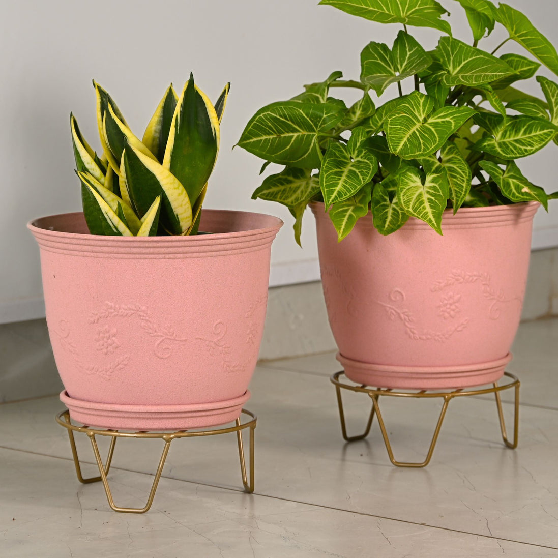 Leafy Planter 10" with Stand Set of 2